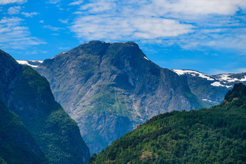 The top of the mountain in the area of Naeroyfjord (Neroyfjord) close up. Aurland, Sogn og Fjordane, Norway, Europe.