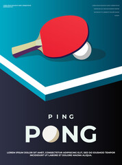 Pingpong Poster Template. Table and rackets for ping-pong. Vector illustration EPS10 - obrazy, fototapety, plakaty
