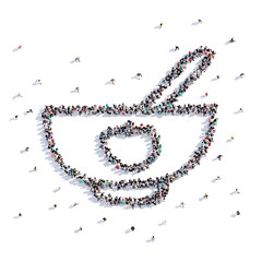 A lot of people form children's plate, hand drawing . 3d rendering.