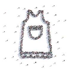 A lot of people form apron, hand drawing . 3d rendering.