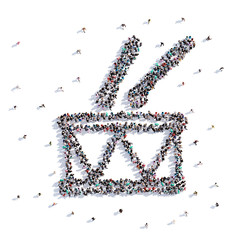 A lot of people form drum, hand drawing . 3d rendering.