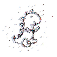 A lot of people form dinosaur toy, hand drawing . 3d rendering.