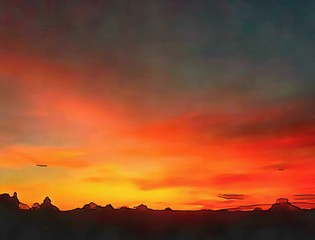 Hand drawing watercolor art on canvas. Artistic big print. Original modern painting. Acrylic dry brush background.  Charming view of the riddles of nature. Beautiful landscape. Summer sunset.