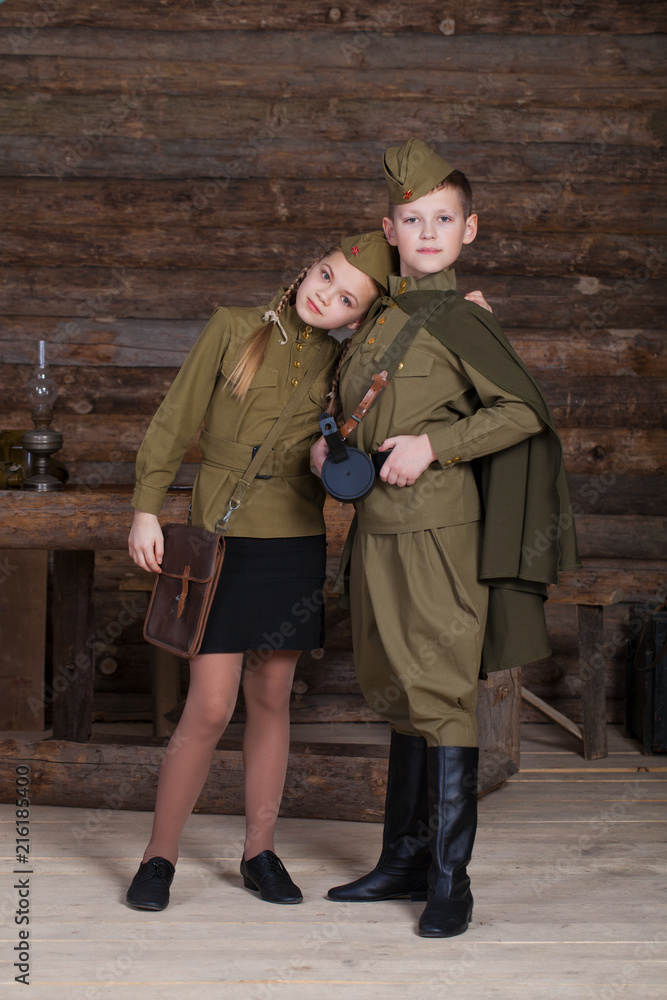 Poster Two children in military uniforms of the Great Patriotic War