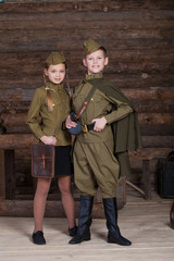 Two children in military uniforms of the Great Patriotic War