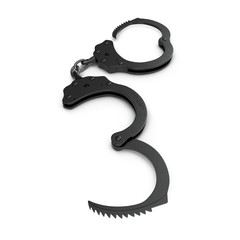 Handcuffs Short Chain Black Metal on white. 3D illustration