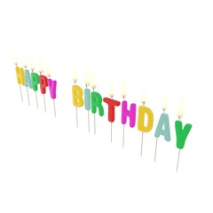 Happy Birthday Candles with Flame on white. 3D illustration