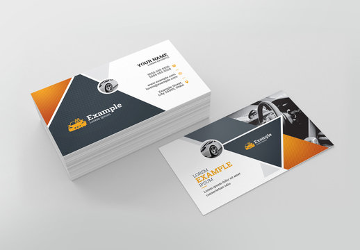 Business Card Layout with Automobile Illustration