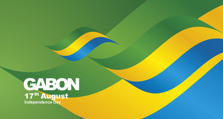 Gabon Independence Day flag ribbon landscape background