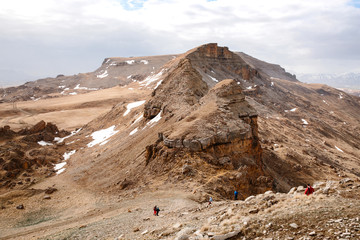 Plateau Bermamyt and the rolling hills at the foot of mount Elbrus The highest point of Europe is 5642 m.