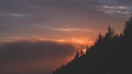 Sunset through fog