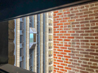 Brick wall out the window city view
