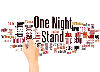 One night stand word cloud and hand writingconcept