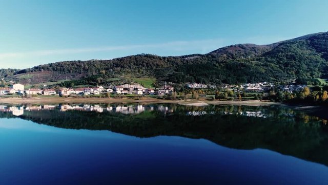 Aerial -Esteribar Valley, Eugi, Navarre, Spain on autumm.