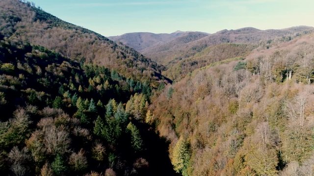 Aerial -Esteribar Valley, Eugi, Navarre, Spain on autumm.