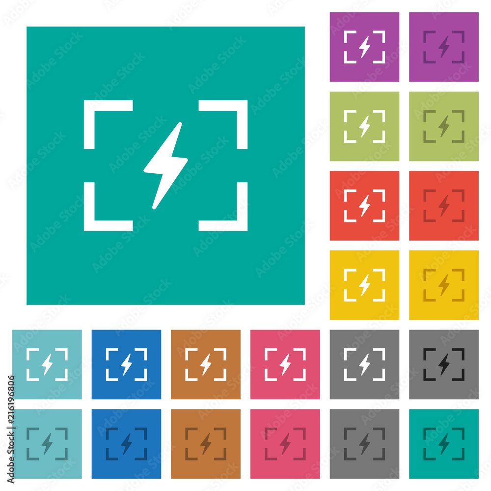 Poster camera flash mode square flat multi colored icons