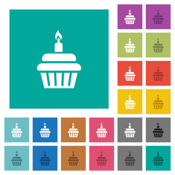 Birthday cupcake square flat multi colored icons