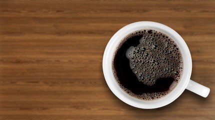 Top view of black coffee in white