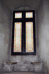Retro, gothic, medieval stained glass window. 