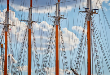 Close up picture of sailing ship masts