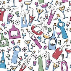 bottle/Seamless pattern with bottles and glasses.