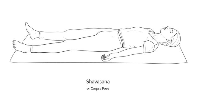 Shavasana or Corpse Pose. Yoga Practice. Vector. 