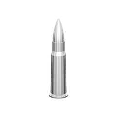 3D illustration isolated silver chrome bullet cartridge