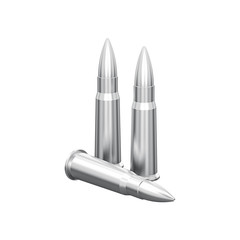 3D illustration isolated group of three silver chrome bullets cartridge