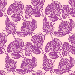 flowers seamless pattern. Hand drawn ink illustration. Wallpaper or fabric design.