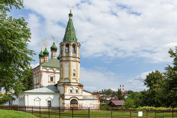 Trinity Church (text on sign), medieval orthodox church in Serpukhov, Moscow region, Russia.