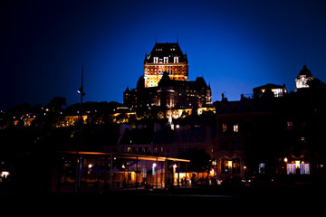 Fototapeta na wymiar Frontenac Castle in Old Quebec City in the beautiful light