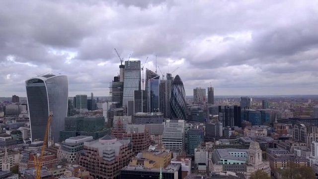 Panoramic Aerial Shot of the Central London Cityscape under Cloudy Sky, UK