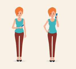 woman character to talking a mobile phone to communication. businesswoman cartoon design.