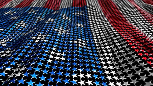 An american flag made from rows of stars flowing in the wind