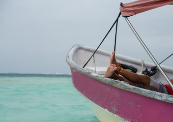 old boat with relax man