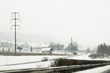 Snowy landscapes along the road.