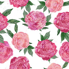 Watercolor peonies seamless pattern