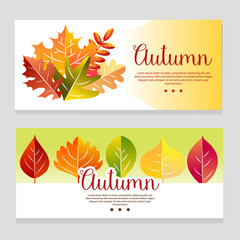 Fototapeta na wymiar cute autumn theme banner with half leaves
