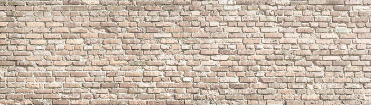 White wash old brick wall panorama.