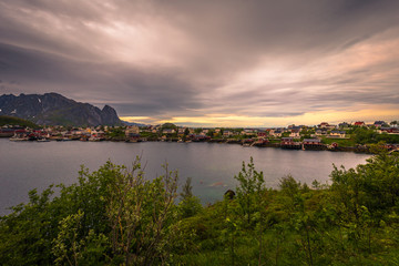Fototapeta na wymiar Panoramic view of the town of Reine in the Lofoten Islands, Norway