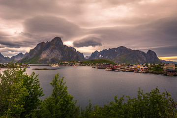 Panoramic view of the town of Reine in the Lofoten Islands, Norway