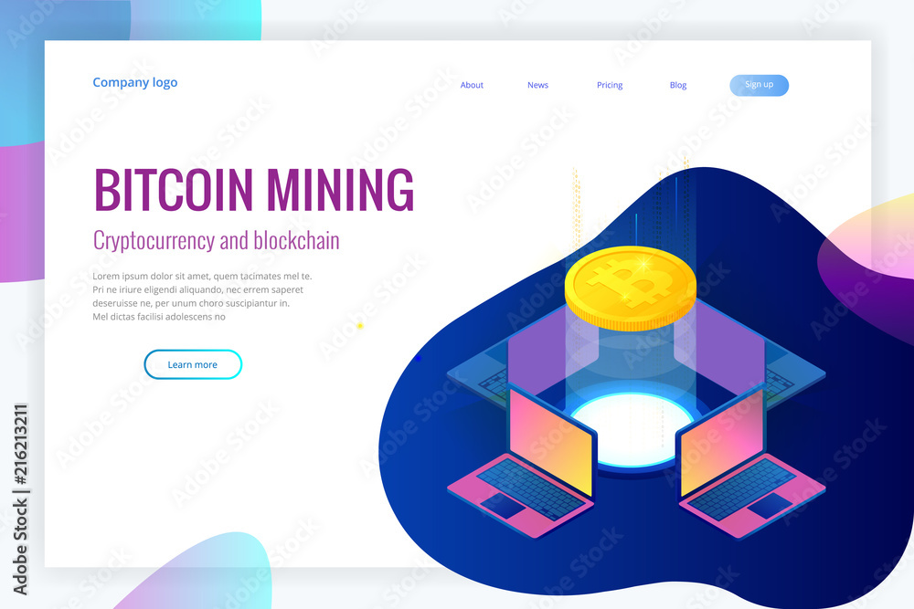 Aufkleber isometric bitcoin mining concept. cryptocurrency and blockchain concept. farm for mining bitcoins. d
