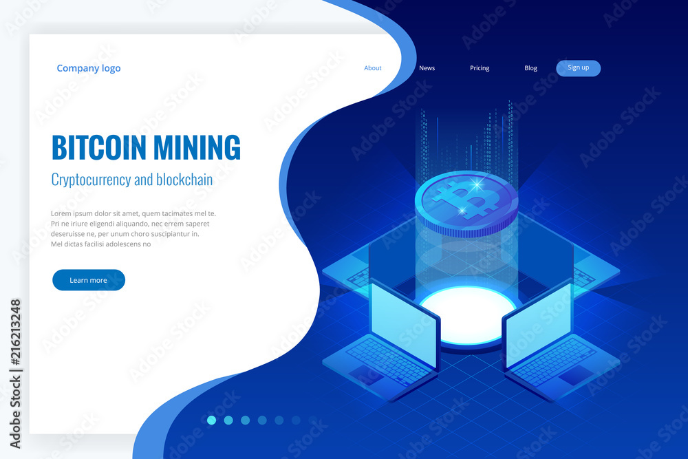 Aufkleber isometric bitcoin mining concept. cryptocurrency and blockchain concept. farm for mining bitcoins. d