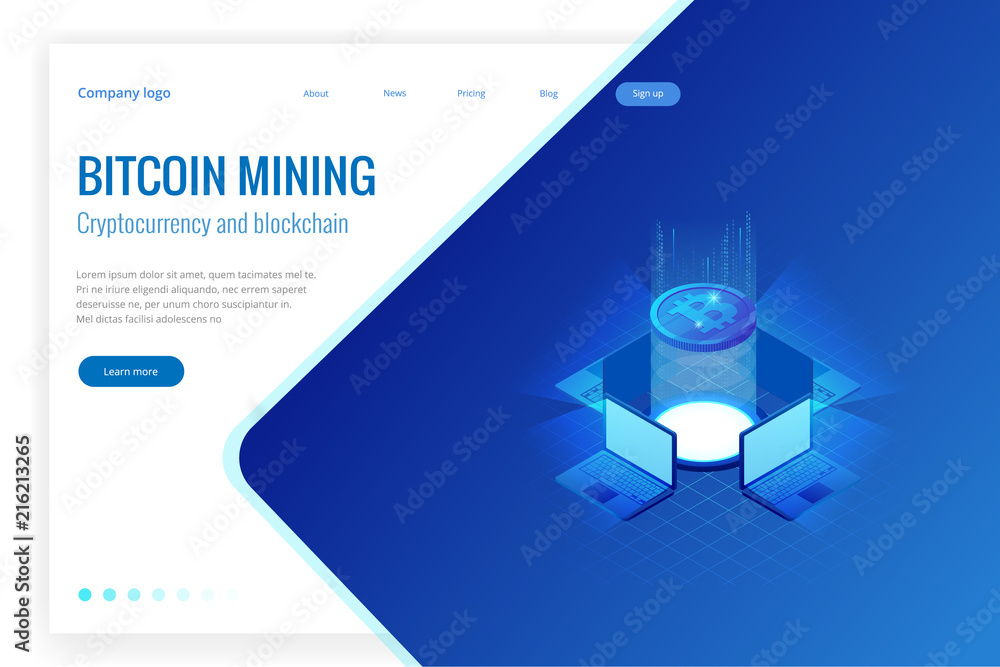 Aufkleber isometric bitcoin mining concept. cryptocurrency and blockchain concept. farm for mining bitcoins. d