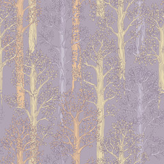 Forest seamless lilac and yellow vintage pattern