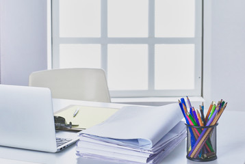 Workspace presentation mockup, Desktop computer and office supp