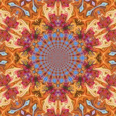 Creative bright mandala. Kaleidoscope abstract wallpaper. Sacred geometry digital painting art. Ethnic fractal artwork. Symmetric stylish graphic design pattern. Print for fabric, textile or paper.