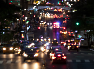 Blurred night lights of traffic along 42nd Street in Manhattan New York City