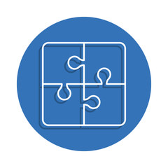 Four piece puzzle diagram badge icon. Element of education for mobile concept and web apps icon. Thin line icon with shadow in badge for website design and development