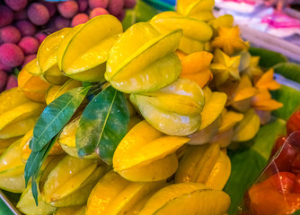 Fresh Star Apple Fruits or Carambola on fruit store in thailand.